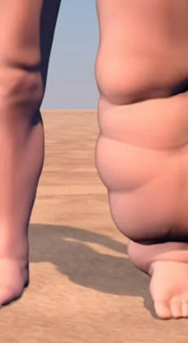 Leg of a person with elephantiasis, or lymphatic filariasis, 3D illustration. A disease caused by nematode worms Wuchereria bancrofti and other, transmitted by mosquito bite